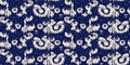 Summer indigo batik block print dyed motif seamless border pattern. Fashion edging ribbon trim for beach wear