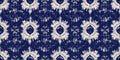 Summer indigo batik block print dyed motif seamless border pattern. Fashion edging ribbon trim for beach wear