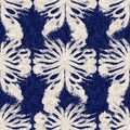 Summer indigo batik block print dyed motif seamless pattern. Fashion all over print for beach wear. Masculine shirt tie