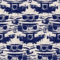 Summer indigo batik block print dyed motif seamless pattern. Fashion all over print for beach wear. Masculine shirt tie