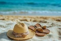 Summer-inspired Beach hat sand shoes. Generate Ai Royalty Free Stock Photo