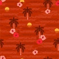 Summer Island in the ocean icon elements  Seamless summer pattern such as palm trees , hibiscus flower , sun . Design for fashion Royalty Free Stock Photo