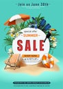 Summer island sale banner template with sand and summer elements Royalty Free Stock Photo