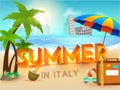 Summer in Italy poster with stylish text travel bag, umbrella, s