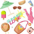 Summer items beach vector set Royalty Free Stock Photo