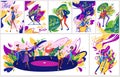 Summer jazz festival concert performance , jazzy musicians playing music, singers and jazz band instruments cartoon set