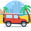 Summer jeep car on beach with palm Royalty Free Stock Photo