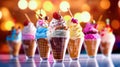 Summer Joy - Colorful Ice Creams in Waffle Cones and Glass Cups- Generative AI