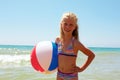 Summer joy - young girl enjoying summer. Girl with ball. Royalty Free Stock Photo