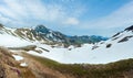 Summer (June) Alps mountain and winding road (view from Grossglockner High Alpine Road Royalty Free Stock Photo