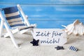 Summer Label With Deck Chair, Zeit Fuer Mich Mean Time For Me