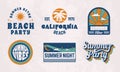 Summer Labels. Beach party, summer vibes. 1970s Retro logo designs. Royalty Free Stock Photo