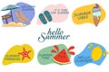 Summer lettering set with cute holiday elements. Big cute set of summer labels, stickers Royalty Free Stock Photo