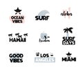 Summer labels, logos, hand drawn tags and elements collection for summer holiday, travel,hawaii, palm, surf, beach