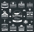 Summer labels, logos, tags and elements set for summer holiday, travel, beach party, vacation. Vector