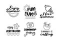 Summer labels set. Retro hand drawn elements for summer vintage style