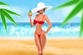 lady with cocktail on tropical sea background