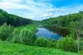 Summer lake and dry trees near Chernobyl