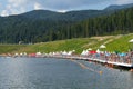 Summer lake panorama of Bukovel resort