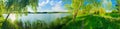 Summer lake panorama view over blue sky Royalty Free Stock Photo