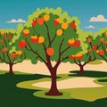 summer landscape apple orchard grden with apple trees Vector illustration 10 eps