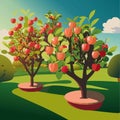 summer landscape apple orchard grden with apple trees Vector illustration 10 eps Royalty Free Stock Photo