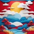 Summer landscape cloud and Japanese paper art