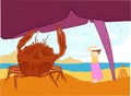 Summer Landscape Crab on the beach, girl
