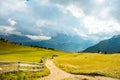Summer landscape of Dolomites mountains with tourist road, Italy Royalty Free Stock Photo