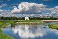 Fascinating riverside scenery of the Tmaka River near its joining the river Volga. The City Of Tver, Russia. Royalty Free Stock Photo