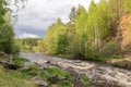 Summer landscape fast of the Ural river with the trees on the Bank of Russia, June Royalty Free Stock Photo