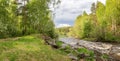 Summer landscape fast of the Ural river with the trees on the Bank of Russia, June Royalty Free Stock Photo