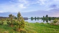 Summer landscape fast of the Ural river with the trees on the Bank of Russia, June Royalty Free Stock Photo