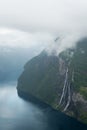 Summer landscape with fjord and waterfall, Norway Royalty Free Stock Photo