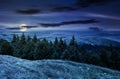 Summer landscape with forested hills at night Royalty Free Stock Photo