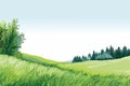 Summer landscape with green meadow, forest and blue sky. Vector illustration Royalty Free Stock Photo