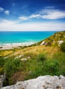 Summer landscape with hill, green sea and blue sky Royalty Free Stock Photo