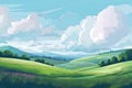 Summer landscape hills clouds. Generate Ai Royalty Free Stock Photo