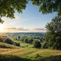 Summer landscape of hilly countryside of South Limburg (Zuid-Limburg) with small villages between the hill,