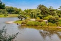 Summer Landscape on sunny day of Japanese Island in Chicago Botanic Garden Royalty Free Stock Photo