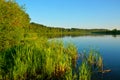 Summer landscape - Kostroma river in the evening at sunset.