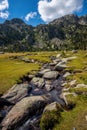 Summer landscape in La Cerdanya, Pyrenees mountain lake, Catalonia, Spain Royalty Free Stock Photo