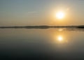 Summer landscape on the lake at dawn, dusk, colors of the sky before sunrise, sunrise on the lake, Lake Burtnieki, Latvia Royalty Free Stock Photo