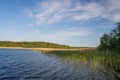 Summer landscape of lake Snudy of Braslav Lakes in sunny day, Belarus