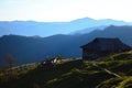 Summer landscape with a lonely house in the Ukrainian Carpathians Royalty Free Stock Photo