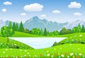 Summer landscape with meadows and mountains. Royalty Free Stock Photo