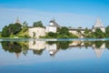 Summer landscape with an old fortress in Staraya Ladoga. Founded in 753. Leningrad region. Russia Royalty Free Stock Photo