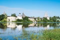 Summer landscape with an old fortress in Staraya Ladoga. Founded in 753. Leningrad region. Russia Royalty Free Stock Photo