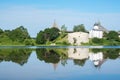 Summer landscape with an old fortress in Staraya Ladoga. Founded in 753. Leningrad region. Russia Royalty Free Stock Photo