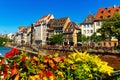 Summer landscape overlooking the streets and canals of Strasbourg